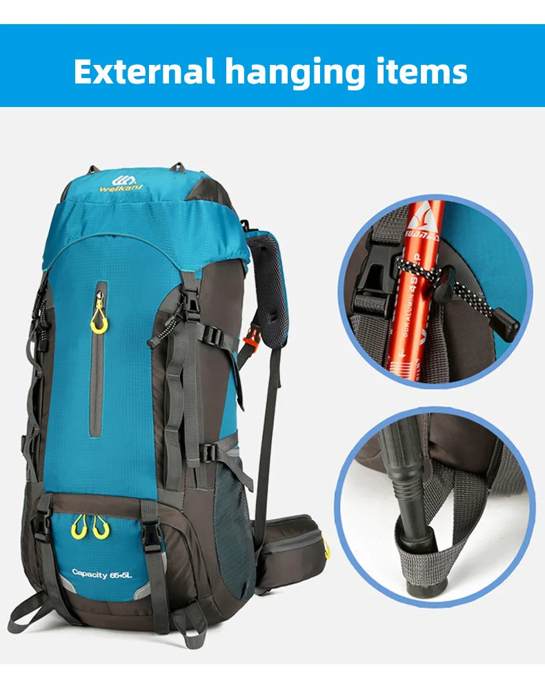 Waterproof 70l nylon camping backpack multi pockets breathable straps - product image