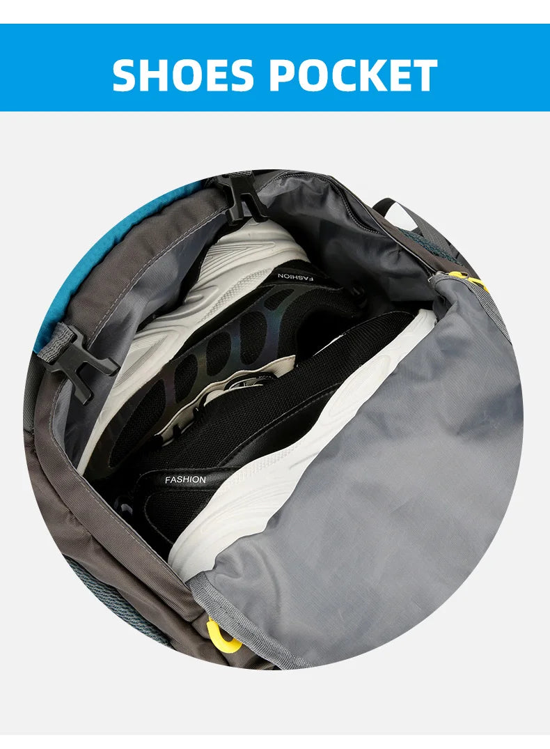 Waterproof 70l nylon camping backpack multi pockets breathable straps - product image