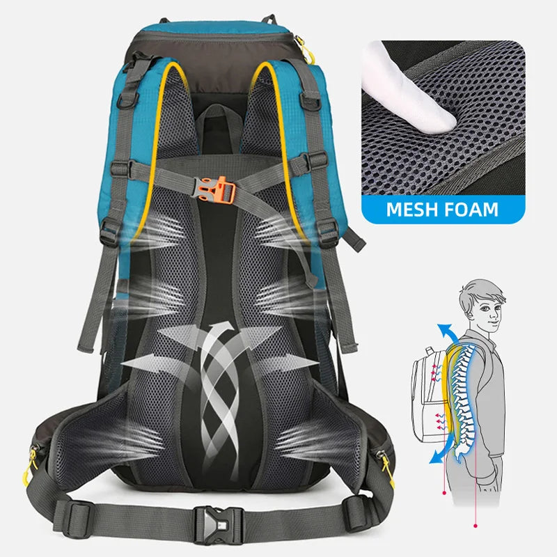 Waterproof 70l nylon camping backpack multi pockets breathable straps - product image