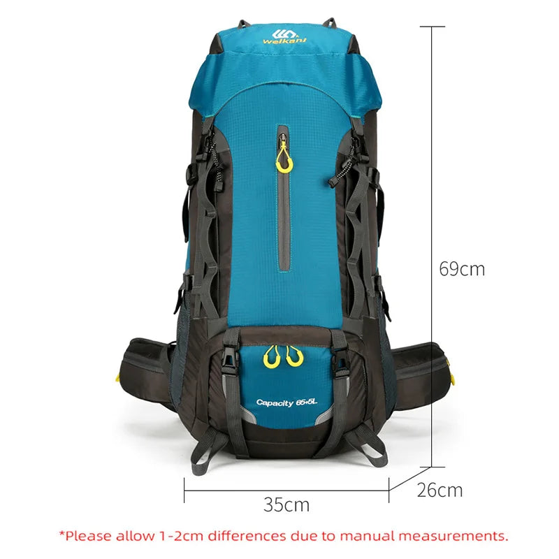 Waterproof 70l nylon camping backpack multi pockets breathable straps - product image