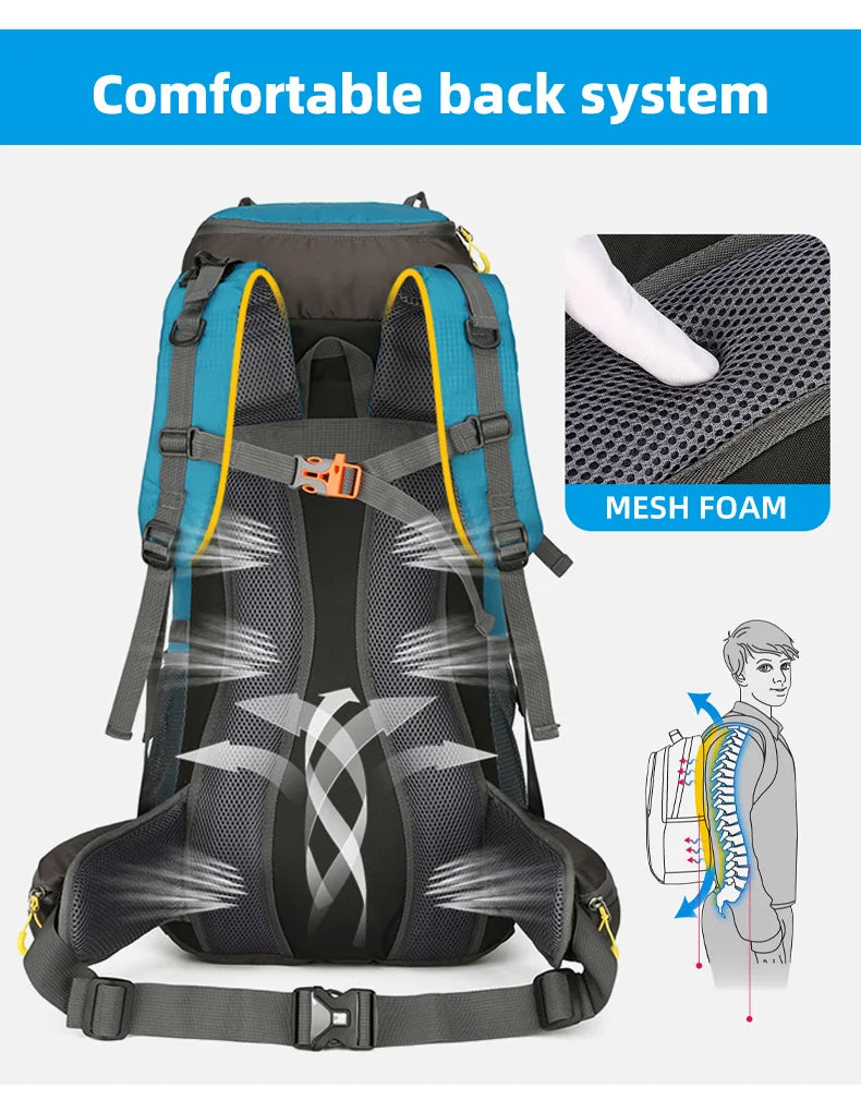 Waterproof 70l nylon camping backpack multi pockets breathable straps - product image