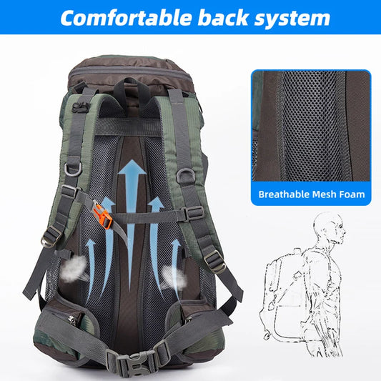 Waterproof 70l nylon hiking backpack multi compartments rain cover - product image