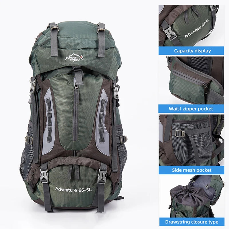 Waterproof 70l nylon hiking backpack multi compartments rain cover - product image
