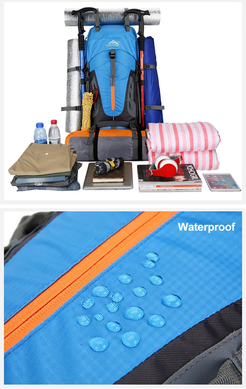 Waterproof 70l nylon hiking backpack multi compartments rain cover - product image