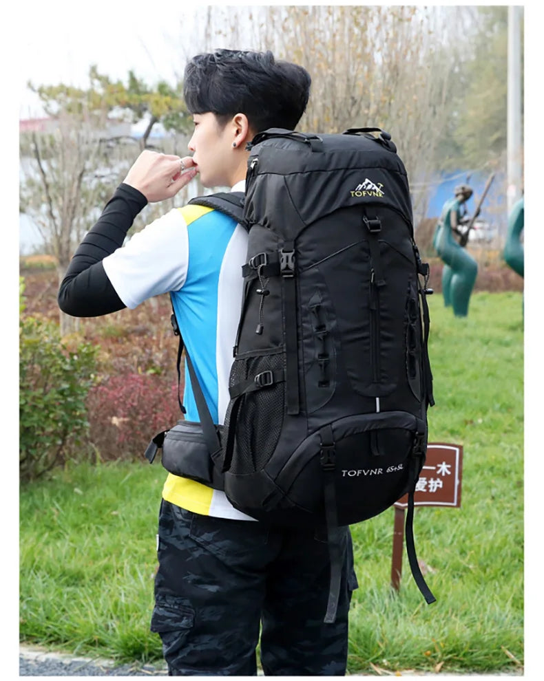 Waterproof 70l nylon hiking backpack multi compartments rain cover - product image