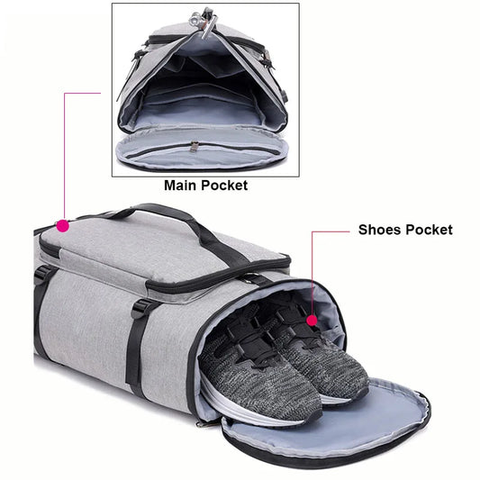 Waterproof nylon anti-theft gym backpack with usb port and shoe compartment - product image