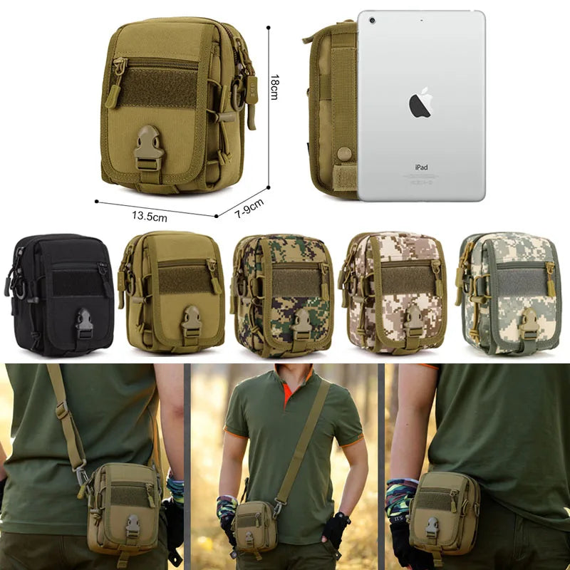 Waterproof nylon molle tactical waist pouch with shoulder strap - product image