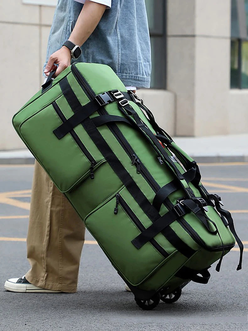 Wheeled nylon duffel bag large capacity rolling multipurpose travel backpack - product image