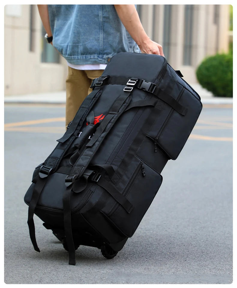 Wheeled nylon duffel bag large capacity rolling multipurpose travel backpack - product image