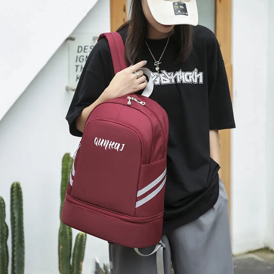 Women’s gym backpack with shoes pocket dry wet separation drawstring nylon - product image